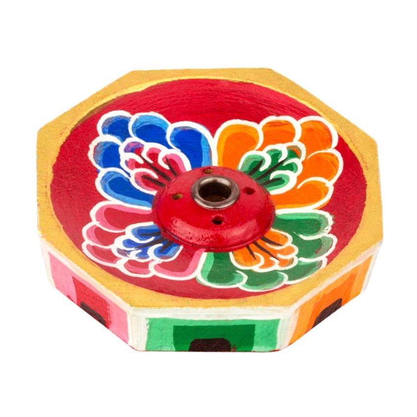 Подставка для благовоний шестигранная Цветок Лотоса дерево ручная работа 6х6 см (27949)