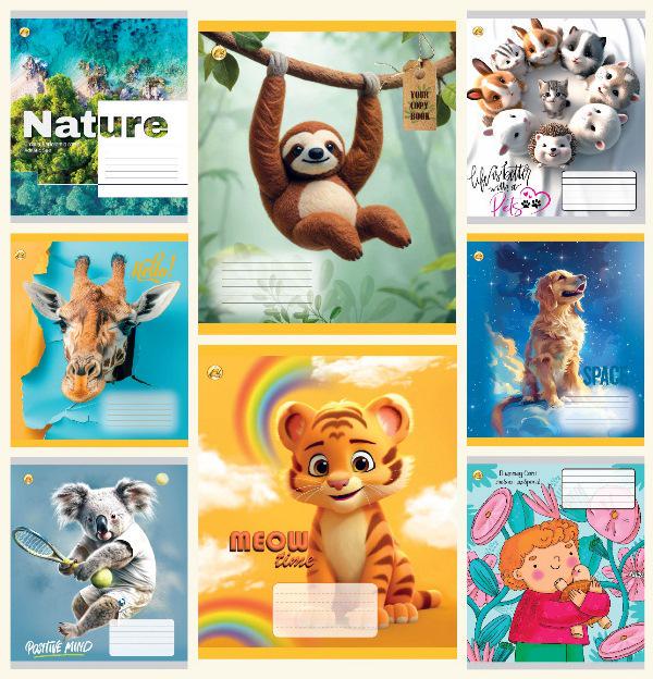 Зошити учнівські Тетрада Мікс 3 в косу лінію тверда палітурка 12 арк. 25 шт. (MTT-199158)