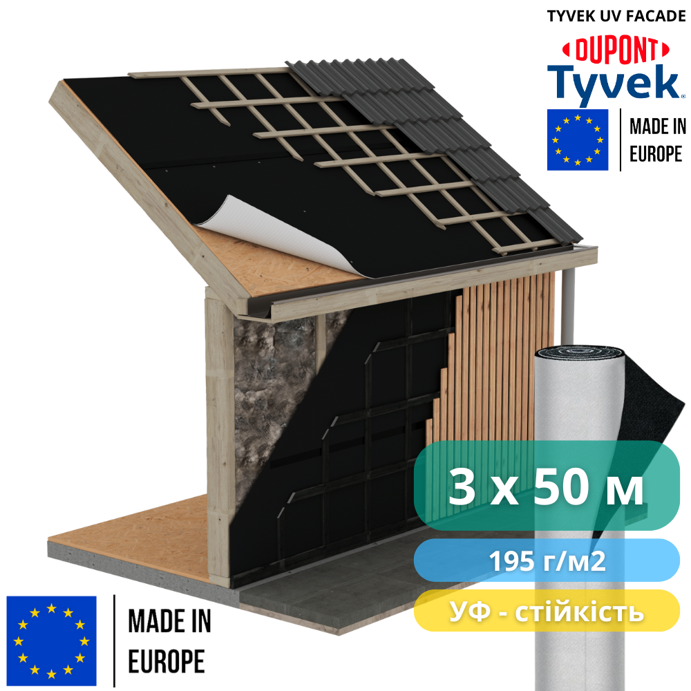 Мембрана вітроізоляційна TYVEK UV FACADE 3x50 м 150 м2 (3100252) - фото 5 Мембрана вітроізоляційна TYVEK UV FACADE 3x50 м 150 м2 (3100252) - фото 5
