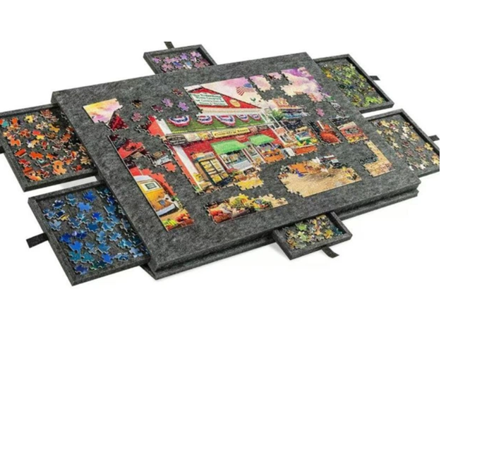 Доска для сборки пазлов Puzzle Board С крышкой и 6 лотками для сортировки пазлов до 1000 элементов 77х52 см Черный (PZ-1000-BK)