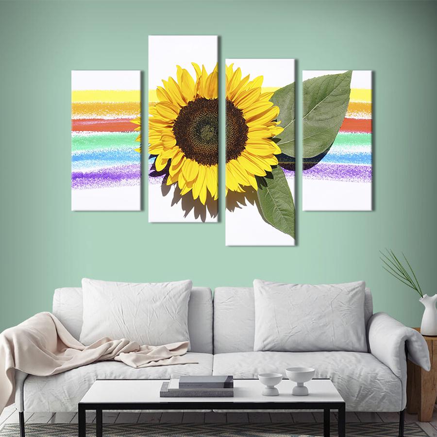 Картина на холсте Красивый подсолнух на фоне радуги 129x90 см (953-42)