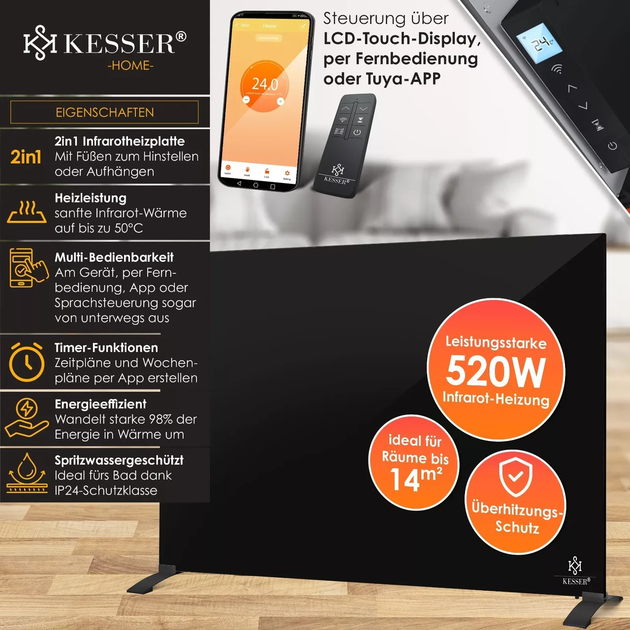 Инфракрасный обогреватель KESSER 520 Вт 50°C (225845498230we-520) - фото 10 Инфракрасный обогреватель KESSER 520 Вт 50°C (225845498230we-520) - фото 10