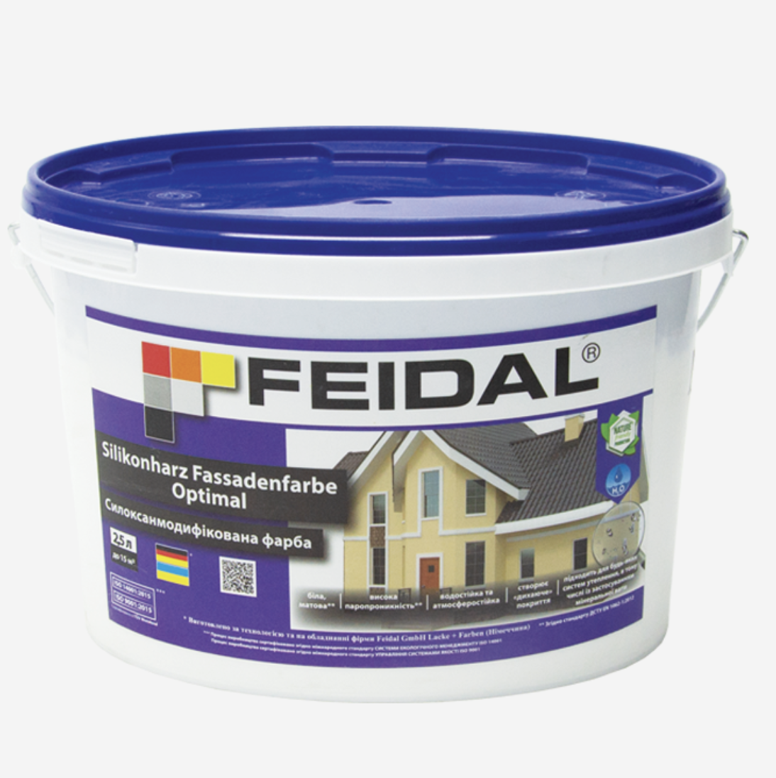 Фарба фасадна силоксанмодифікована Feidal Silikonharz Fassadenfarbe Optimal 2,5 л (27582081) - фото 1 Фарба фасадна силоксанмодифікована Feidal Silikonharz Fassadenfarbe Optimal 2,5 л (27582081) - фото 1