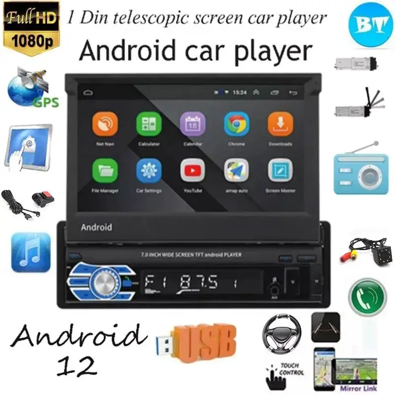 Автомагнитола 1din сенсор 7" GPS WiFi Вluetooth Android 4 Ядра (13842854) - фото 3