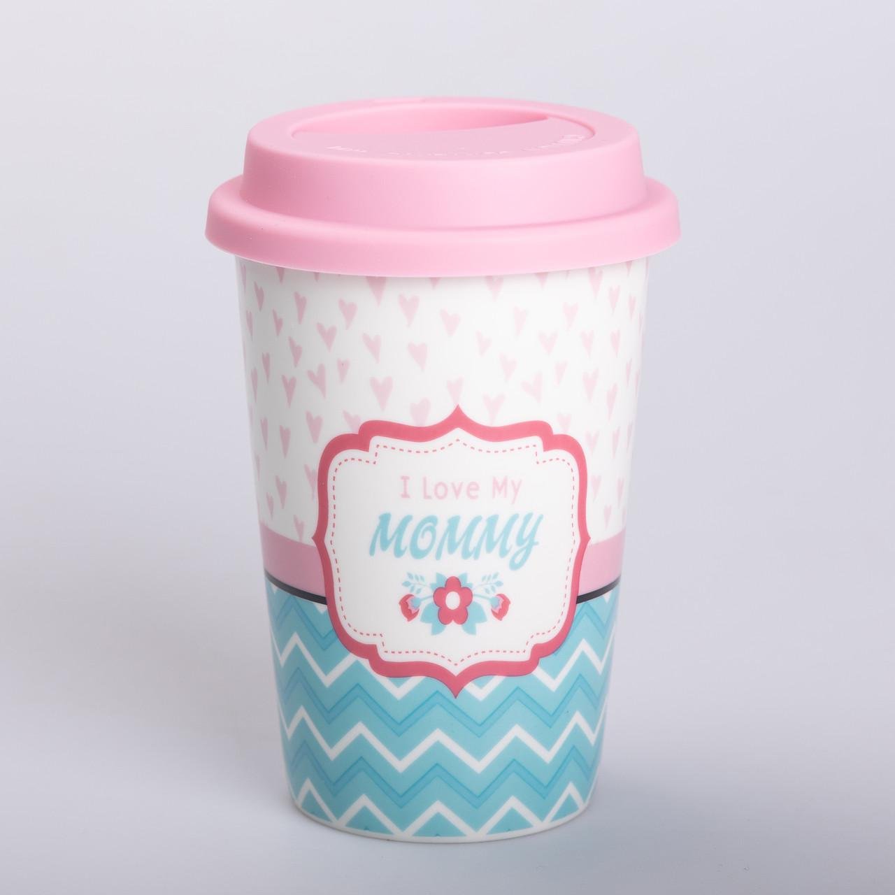 Стакан кружка "I love my mommy" керамический 420 мл с силиконовой крышкой