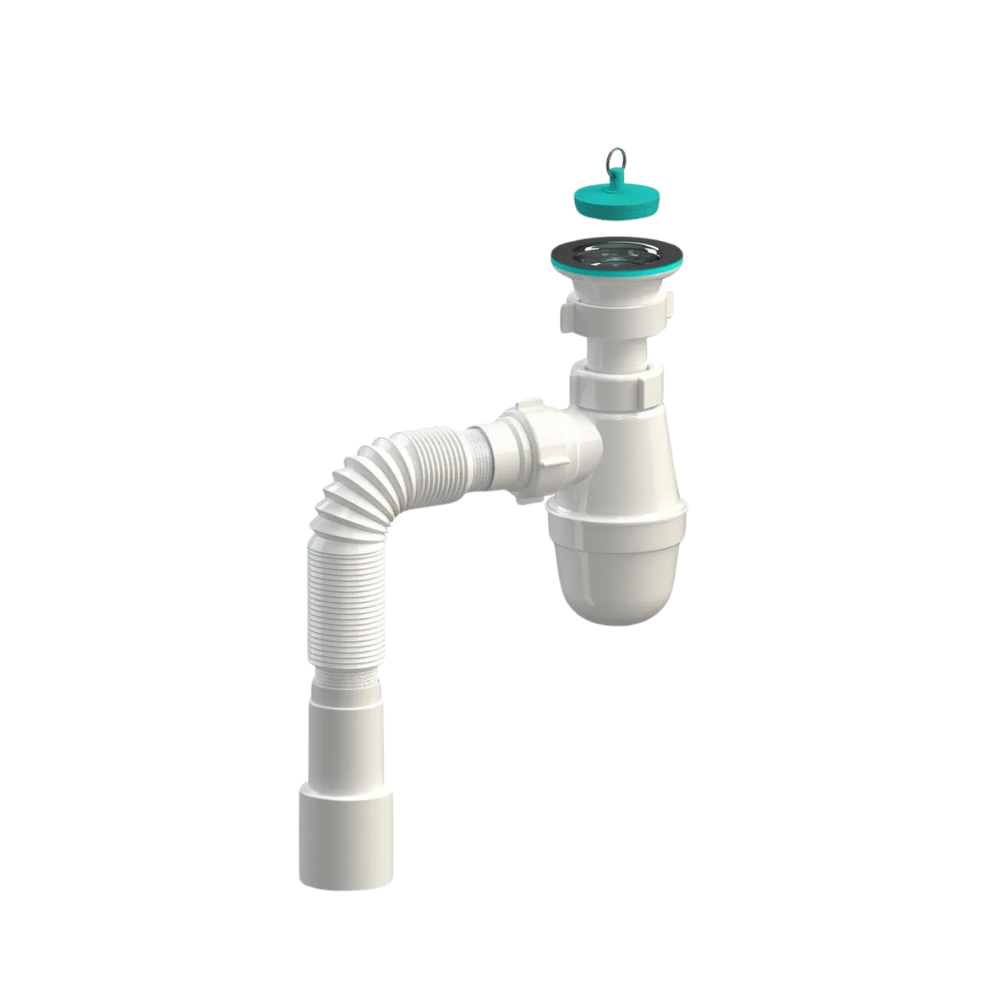 Сифон SoloPlast У0210 для мийки та умивальника з сіткою з нержавіючої сталі 65 мм з гнучкою гофрою 600 мм (2519172926)