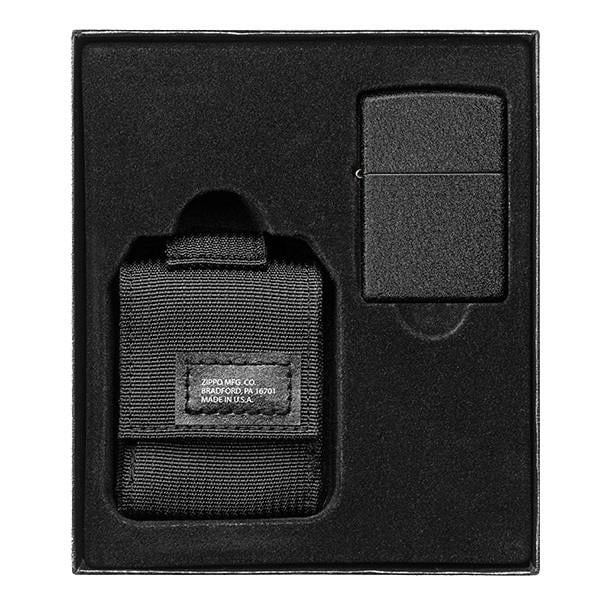 Набор зажигалка с чехлом ZIPPO 236 Blk Crackle Ltr Pouch OD GS Black (49402)