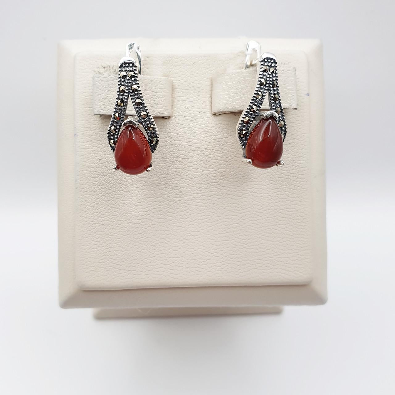Серебряные серьги с сердоликом и марказитом 5,96 г (2683746634)
