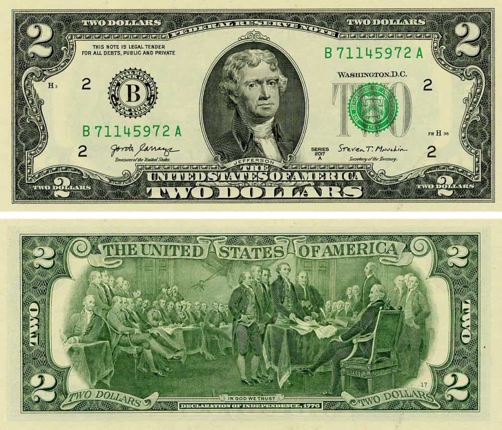 Коллекционная банкнота США 2 доллара 2017 UNC (PW545)