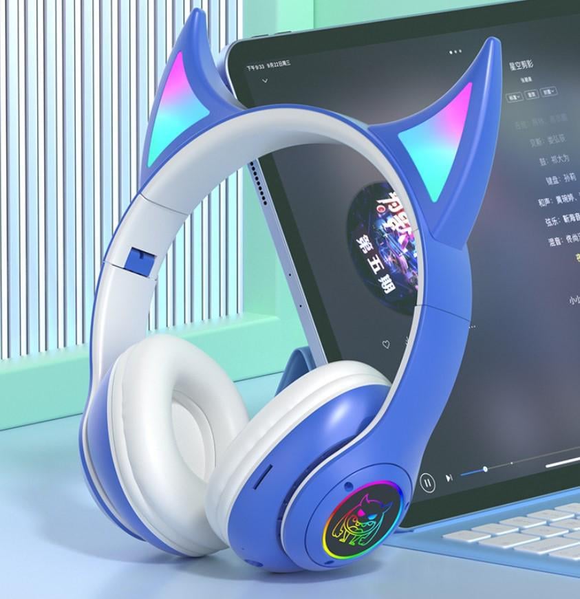 Наушники беспроводные STN-25 с ушками и LED-подсветкой Синий (2104618667) - фото 5 Наушники беспроводные STN-25 с ушками и LED-подсветкой Синий (2104618667) - фото 5