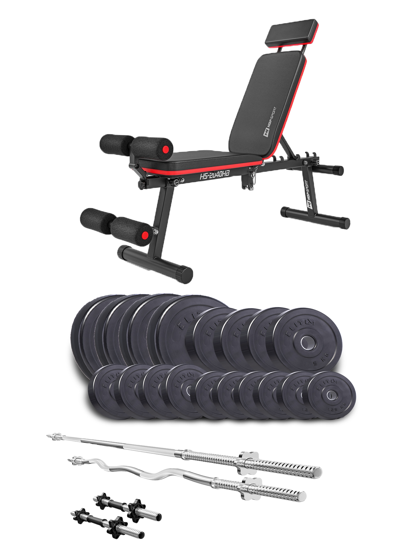 Набір Elitum Titan 95 кг з лавою HS-2040 HB штангами та гантелями
