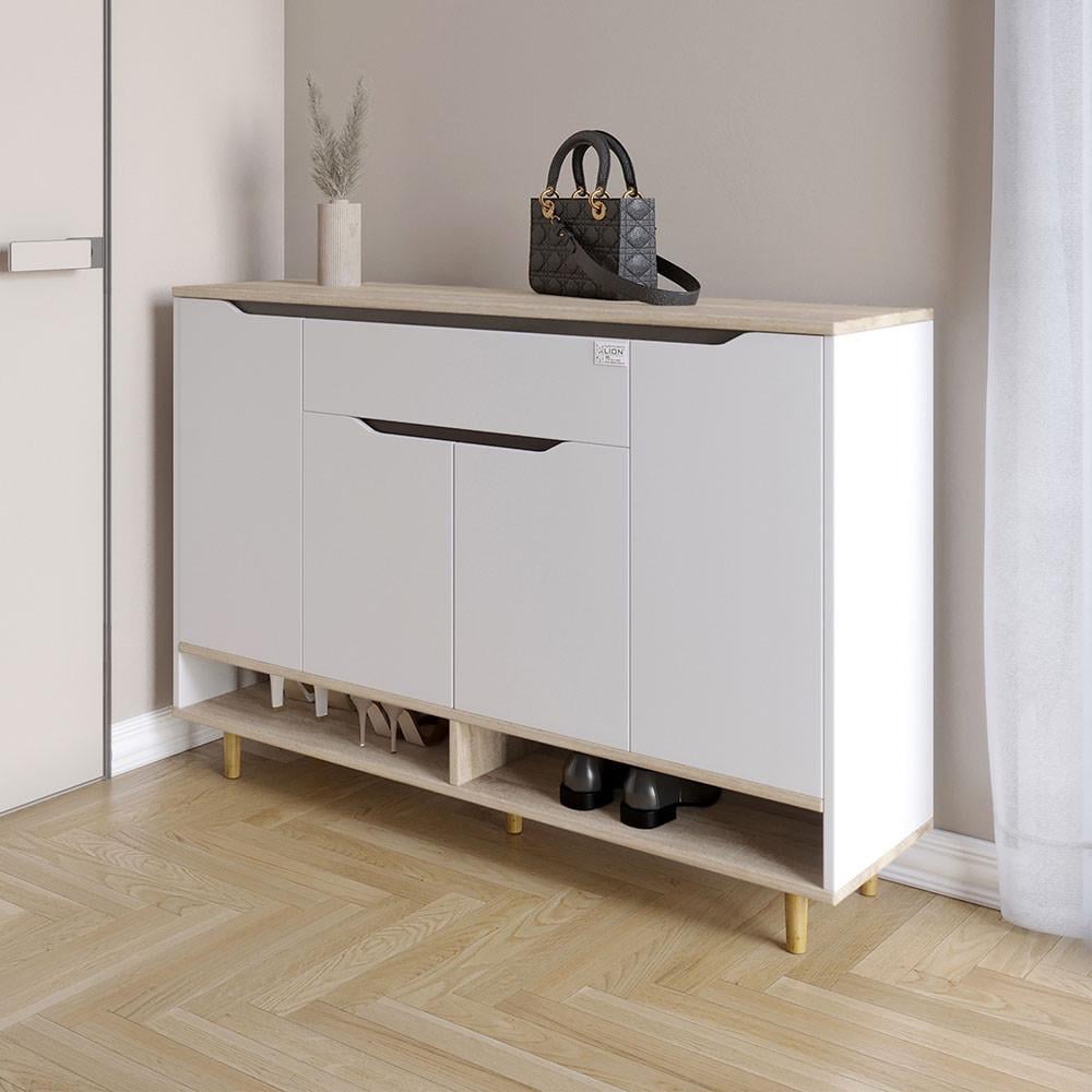 Тумба для обуви в прихожую Lion Салливан Тумба-2 Нимфея альба/Дуб сонома (Lion-041134)