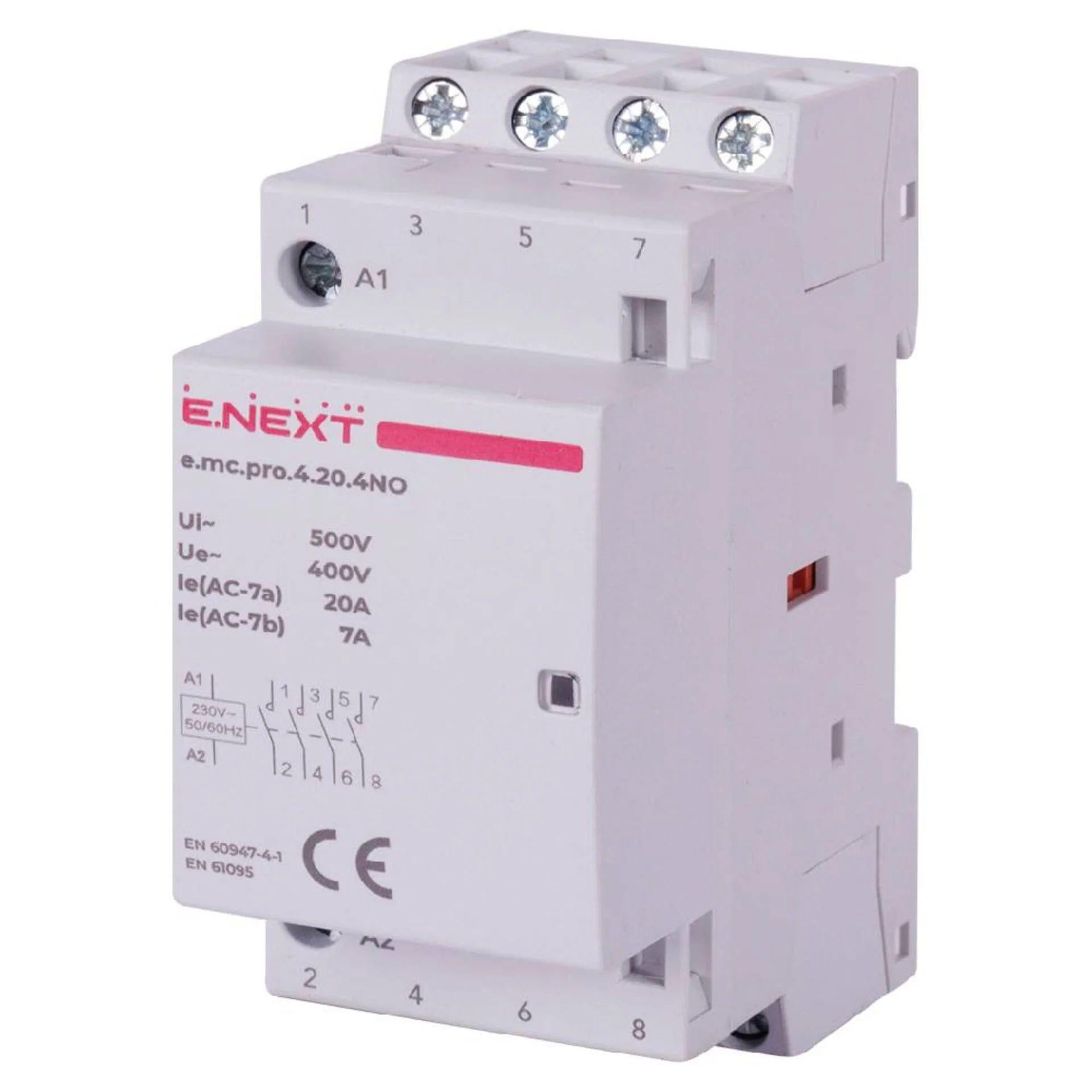 Контактор модульний e.mc.pro.4.20.4NO 4р 20А 4NO 220В (54969)