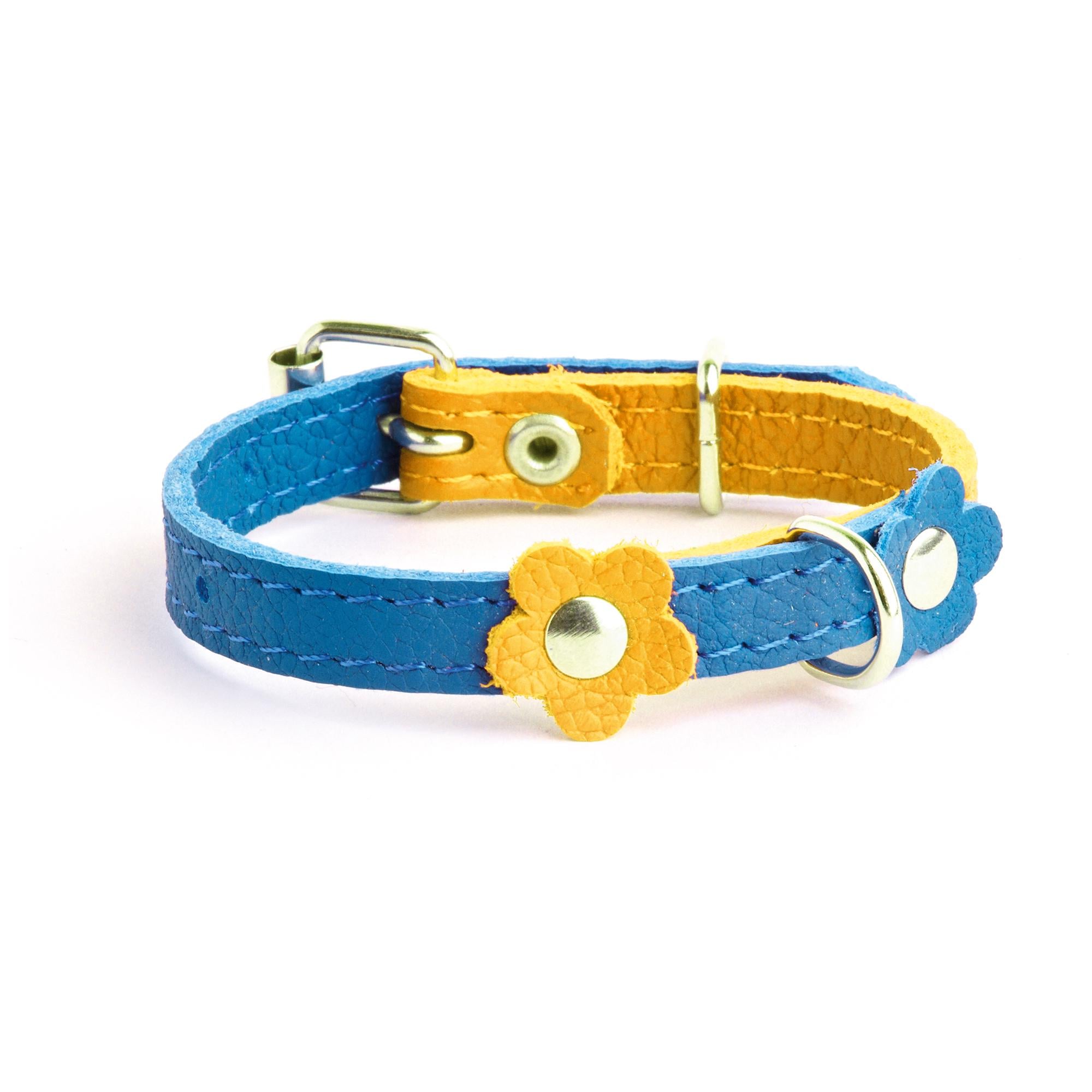 Ошейник KareLine из натуральной кожи 10 мм 160-230 мм Желто-голубой (1920/8-17)