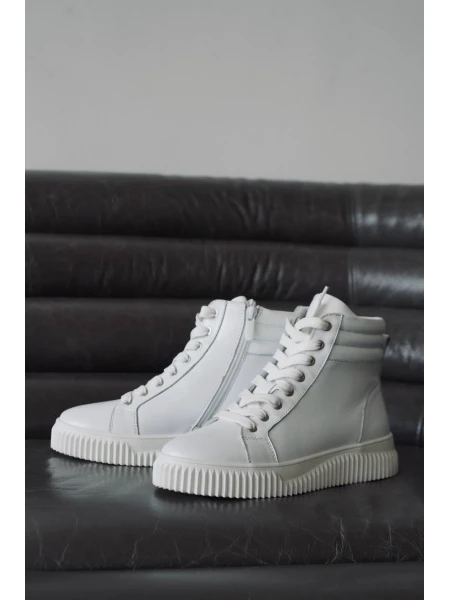 Кеди жіночі з натуральної шкіри високі р. 37 24 см. Білий