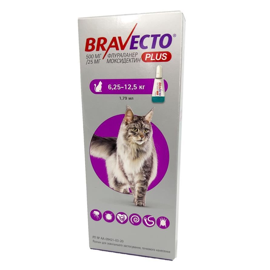 Средство спот-он для котов Bravecto Plus Cat 6,25-12,5 кг 500 мг
