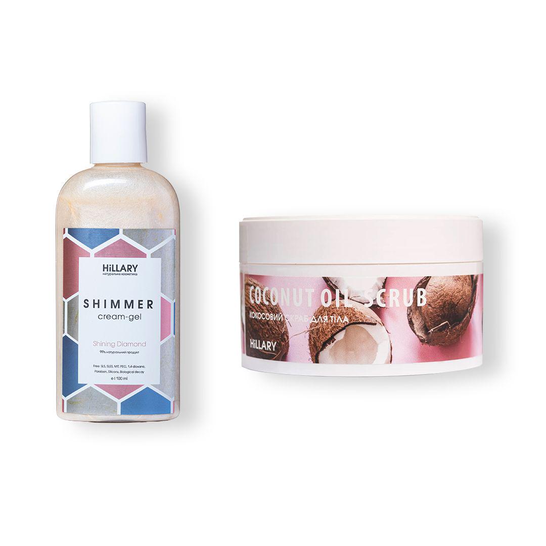 Крем-шиммер для тела Shining Diamond и скраб для тела кокосовый