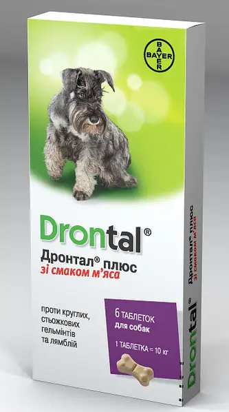 Таблетки №6 Bayer Дронтал плюс антигельмінтик для собак зі смаком м'яса (7104)