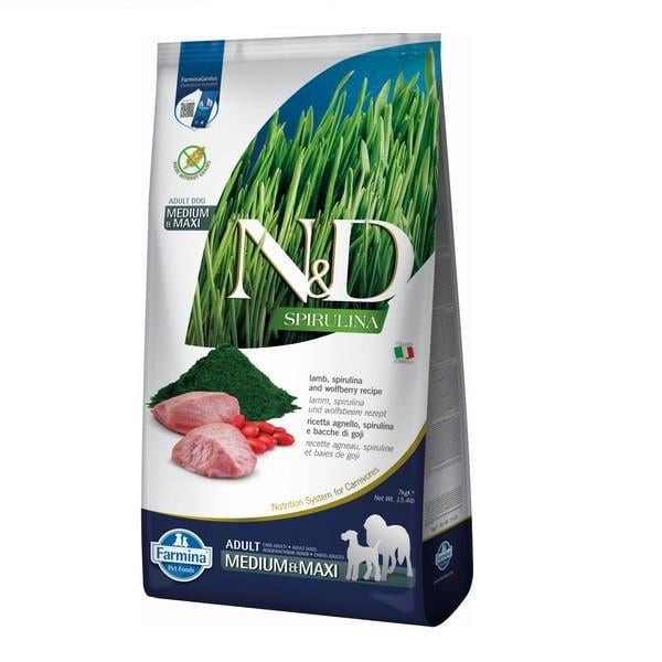 Корм сухой беззерновой Farmina N&D Spirulina для взрослых собак средних и крупных с ягненком спирулиной и ягодами годжи 7 кг (2998381764)
