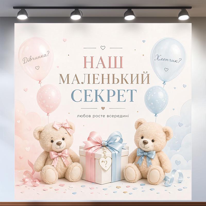 Фотозона Наш маленький секрет с милыми мишками и подарком 200x200см, №48549