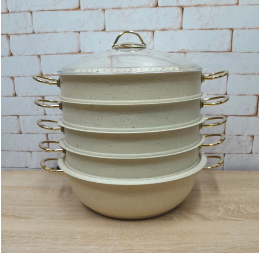 Мантоварка 4-х рівнева OMS з антипригарним покриттям для індукціі 30 см Айворі (6091-С)