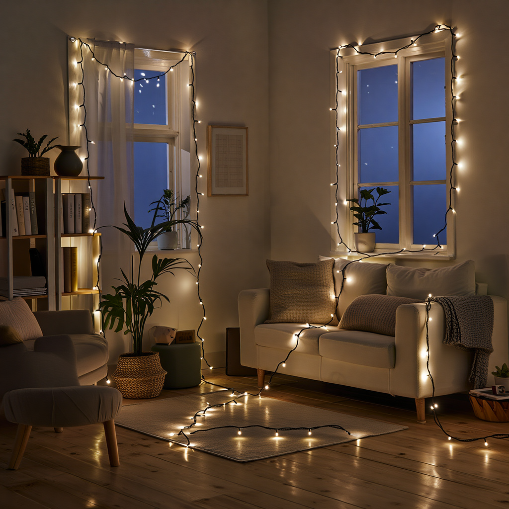 Гирлянда сетевая новогодняя нить уличная Рождественская фея 50 м 500 LED диодов IP 65 черный провод Белый свет (CF500L50MBW) - фото 8