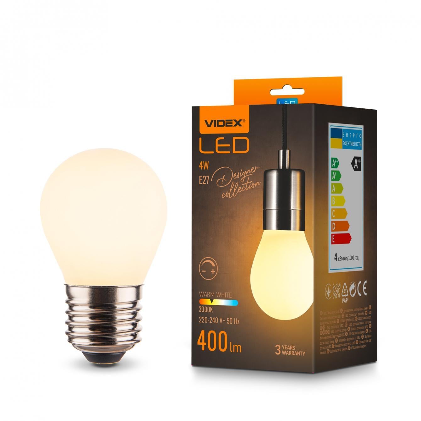 Лампа LED Videx Filament VL-DG45MO 4W E27 3000K Porcelain Dimmable (36813123)