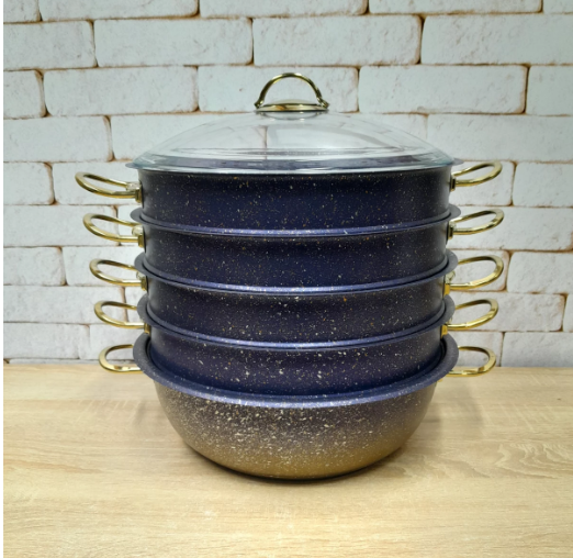 Мантоварка 4-х рівнева OMS з антипригарним покриттям для індукціі 30 см Синій/Золотий (6091-Cblue)