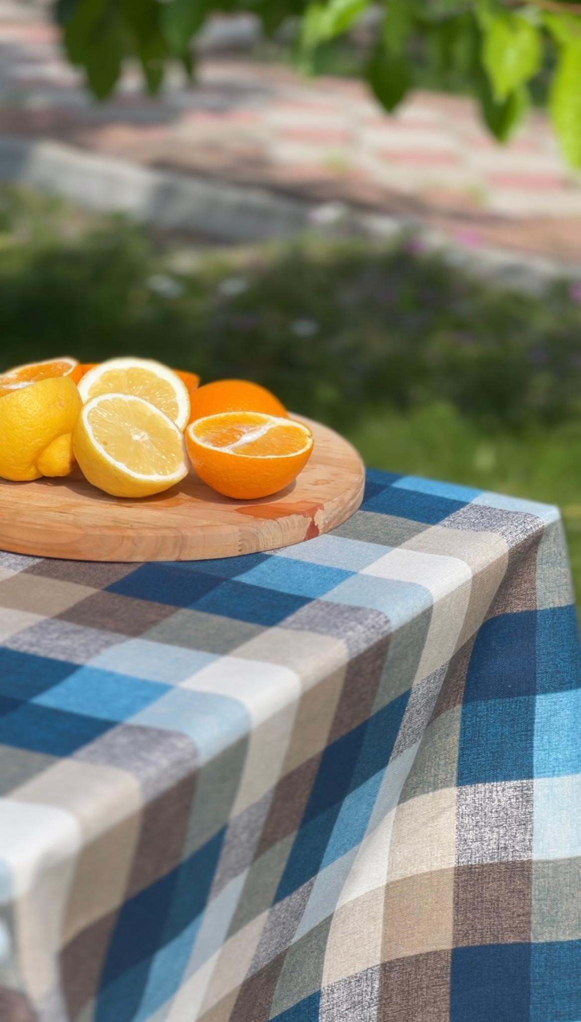 Скатерть водоотталкивающая Шахматка 340x140 см Синий (821-26)