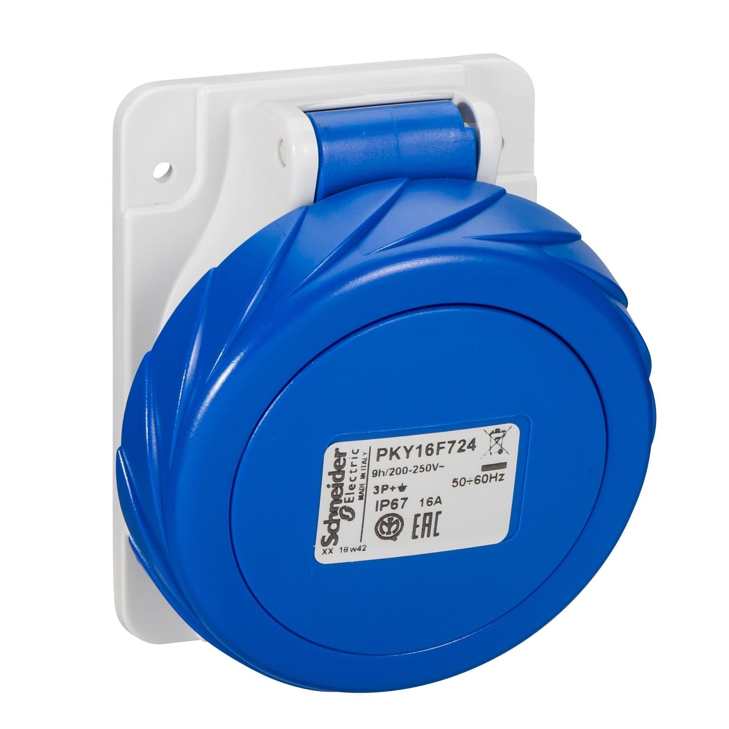 Силовая розетка Schneider Electric PratiKa 3P+E 16А 250 В встраиваемая IP67 Синий (PKY16F724)
