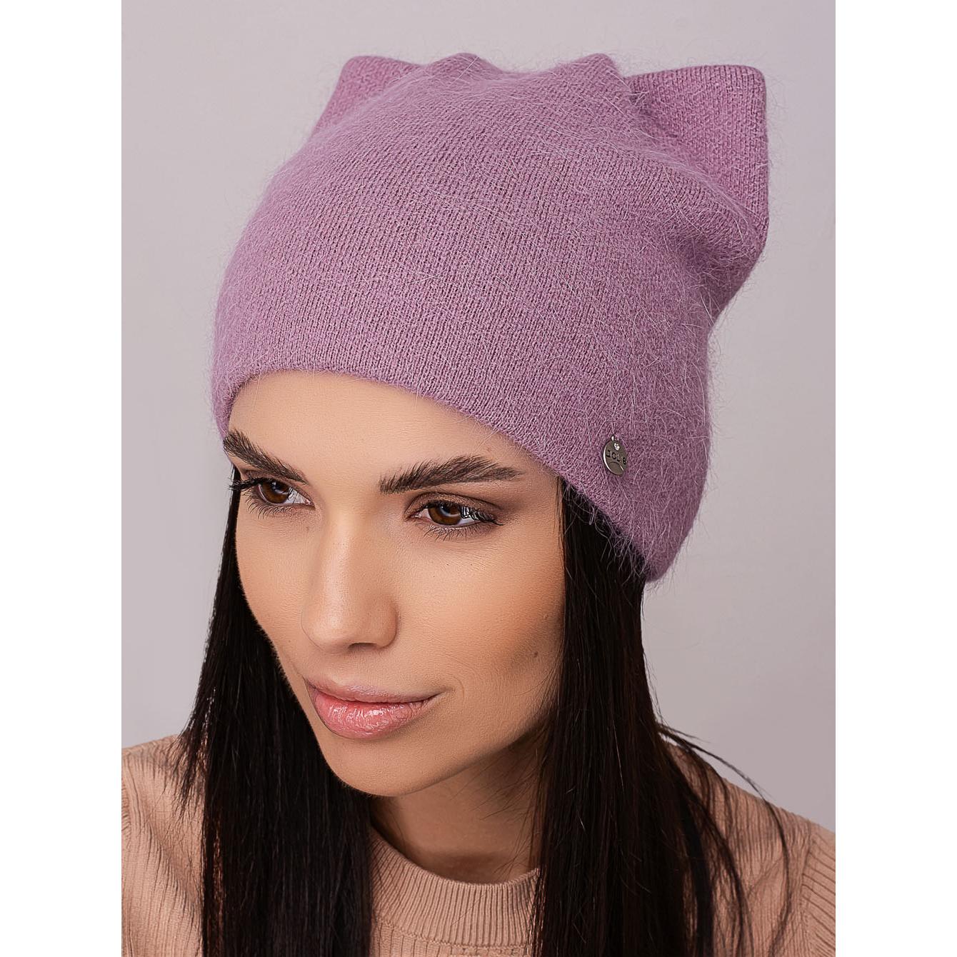 Шапка-кошка женская Leks БАГИРА ангоровая утепленная флисом с ушками без отворота one size Лиловый (273017) - фото 1
