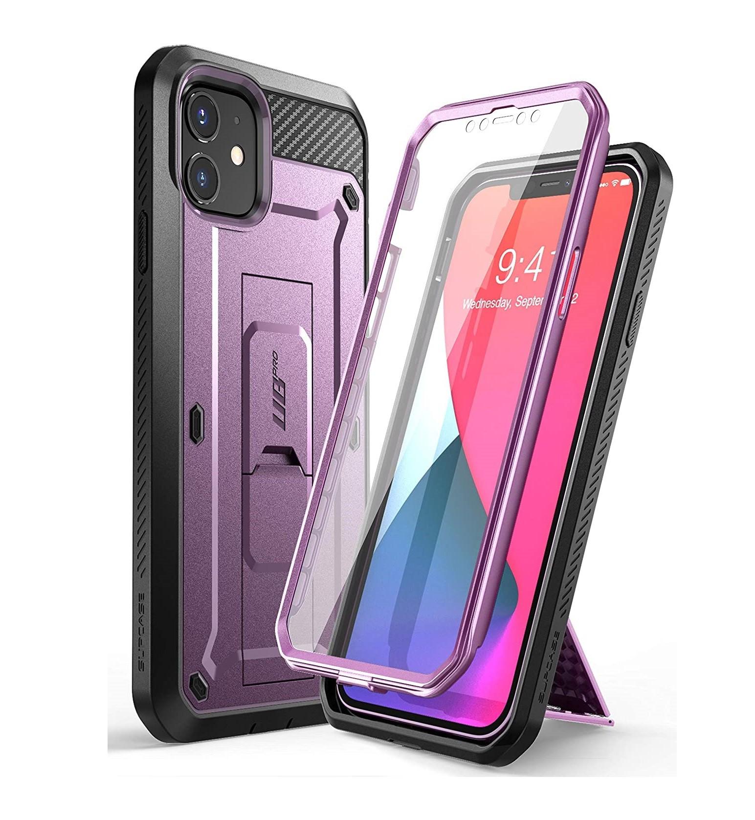 Противоударный чехол с подставкой  и защитой экрана Supcase Unicorn Beetle Pro для Iphone 12 Mini (5.4") Violet