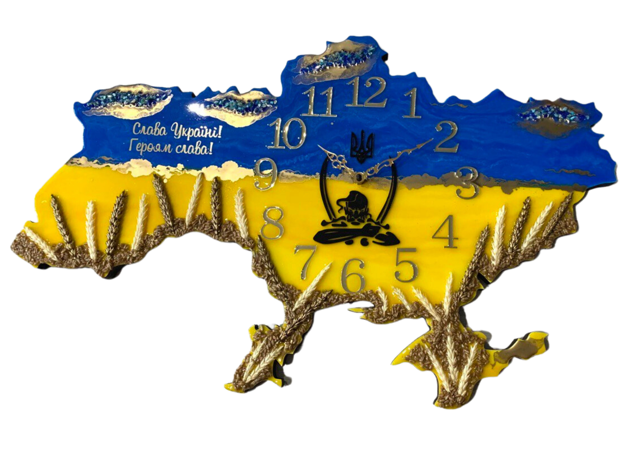 Часы настенные из эпоксидной смолы Карта Украины 60x40 см
