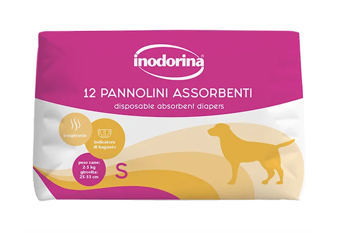 Підгузки для собак Inodorina Pannolini Assorbenti абсорбуючі з індикатором вологості S 12 шт. (24920901)