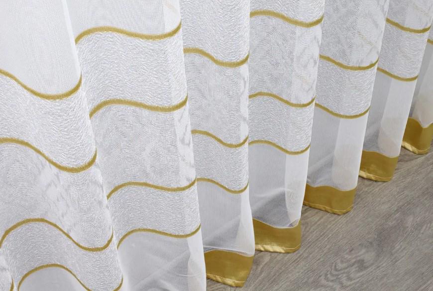 Тюль в спальню/вітальню Жаккард Білий/Золотистий (1290т) - фото 5 Тюль в спальню/вітальню Жаккард Білий/Золотистий (1290т) - фото 5