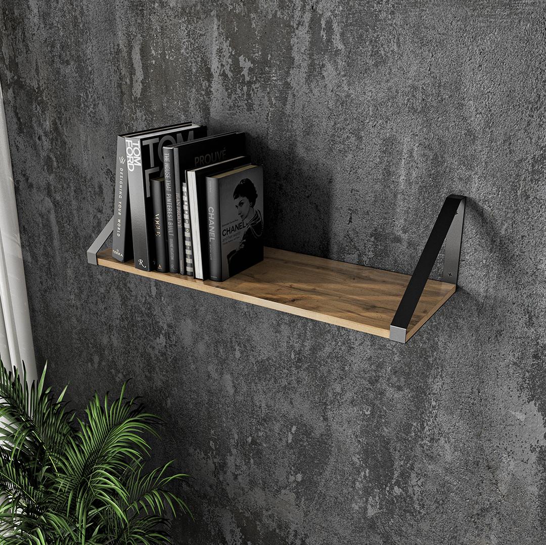 Полка настенная с металлическими креплениями 800x210x290 мм Дуб аппалачи/Черный (mxt-28-ap-bl)