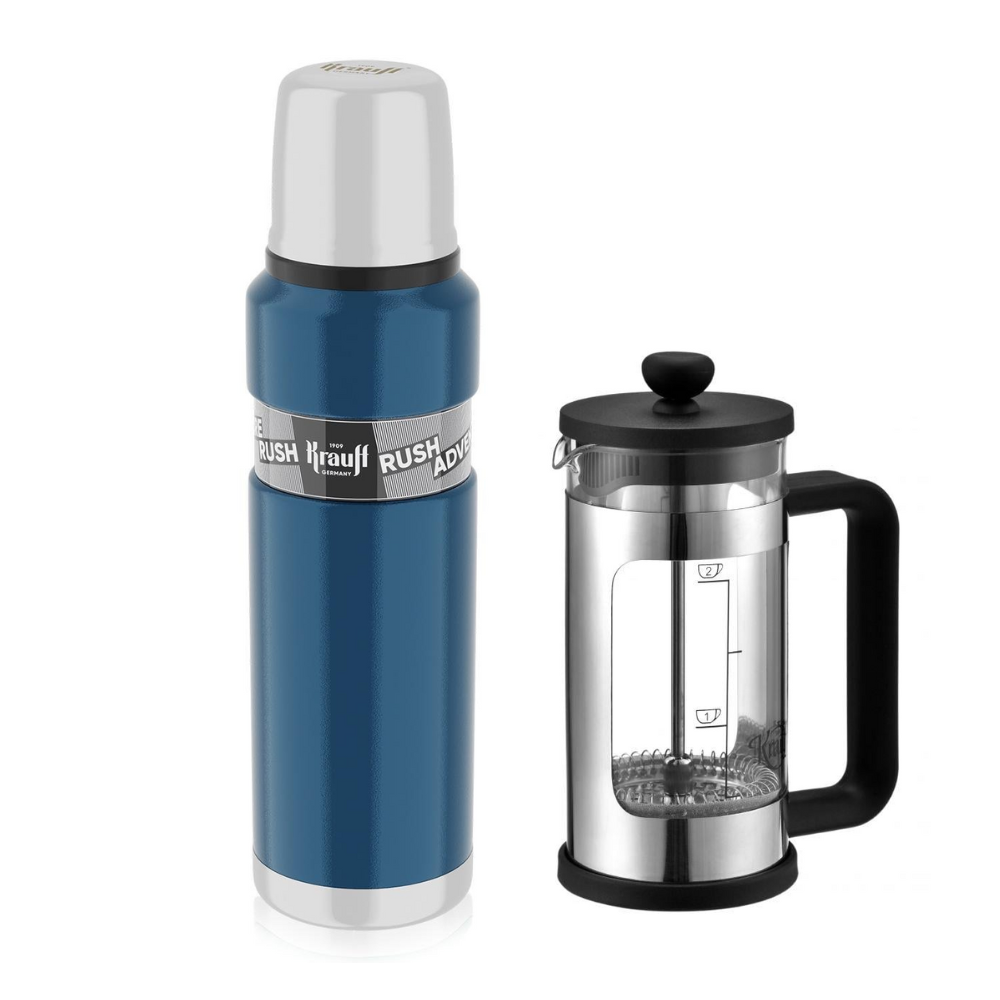 Комплект Krauff термос Scout Skills 500 мл и френч-пресс 350 мл Blue (28434)