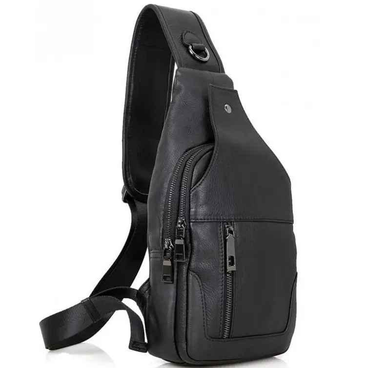 Слинг-рюкзак кожаный Tiding Bag A25F-017-1A Черный