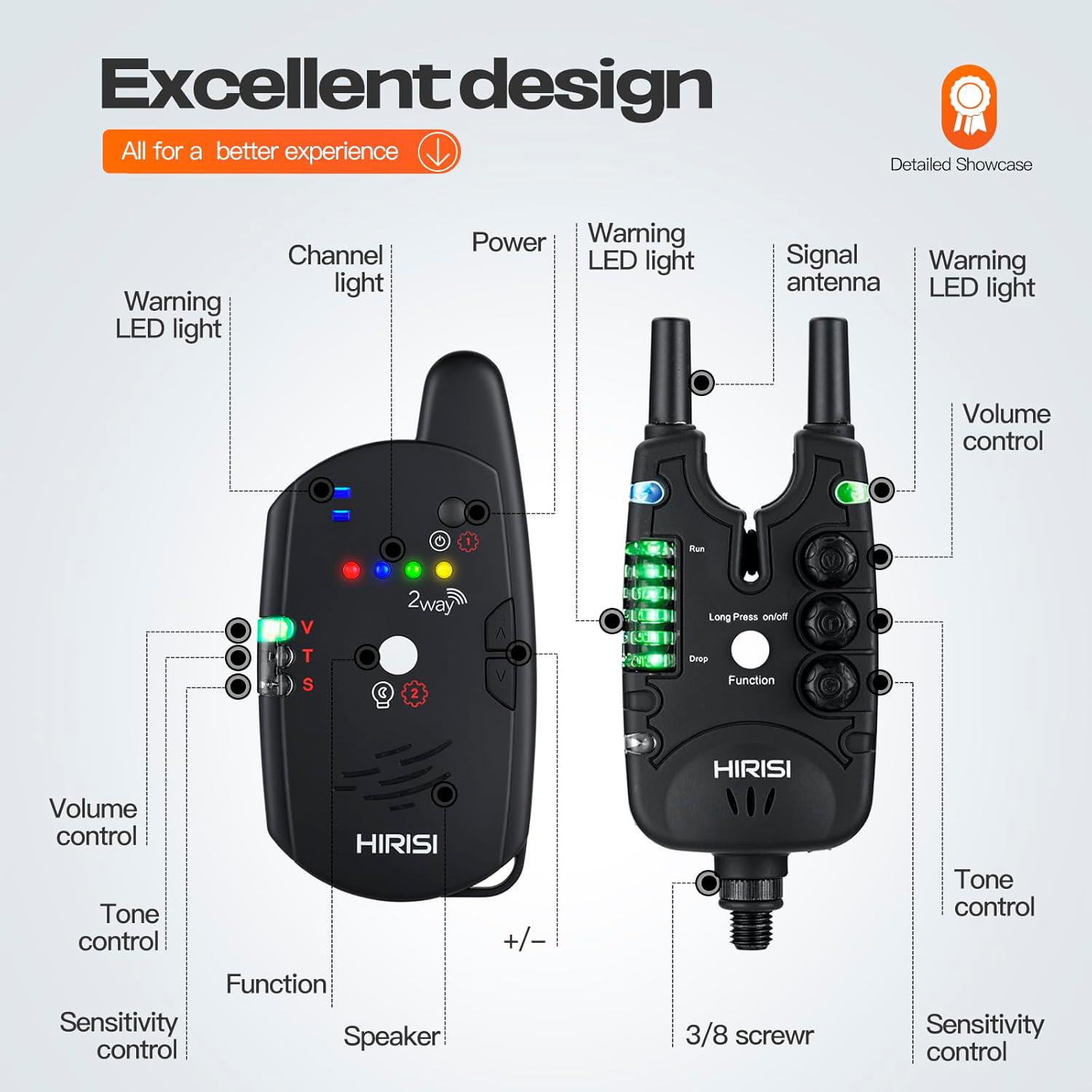 Сигнализатор поклевки для ловли Hirisi со светодиодной подсветкой/регулируемой громкостью/тоном и чувствительностью Black (S8) - фото 11