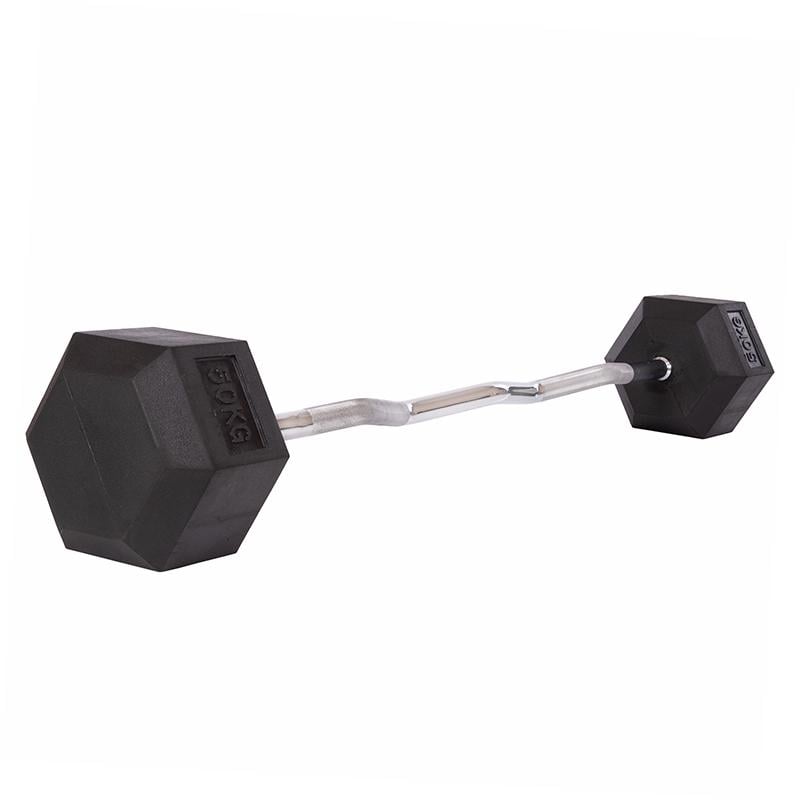 Штанга фиксированная изогнутая обрезиненная Rubber Hexagon Barbell Zelart TA-6231 50 кг Черный (58363128) - фото 1