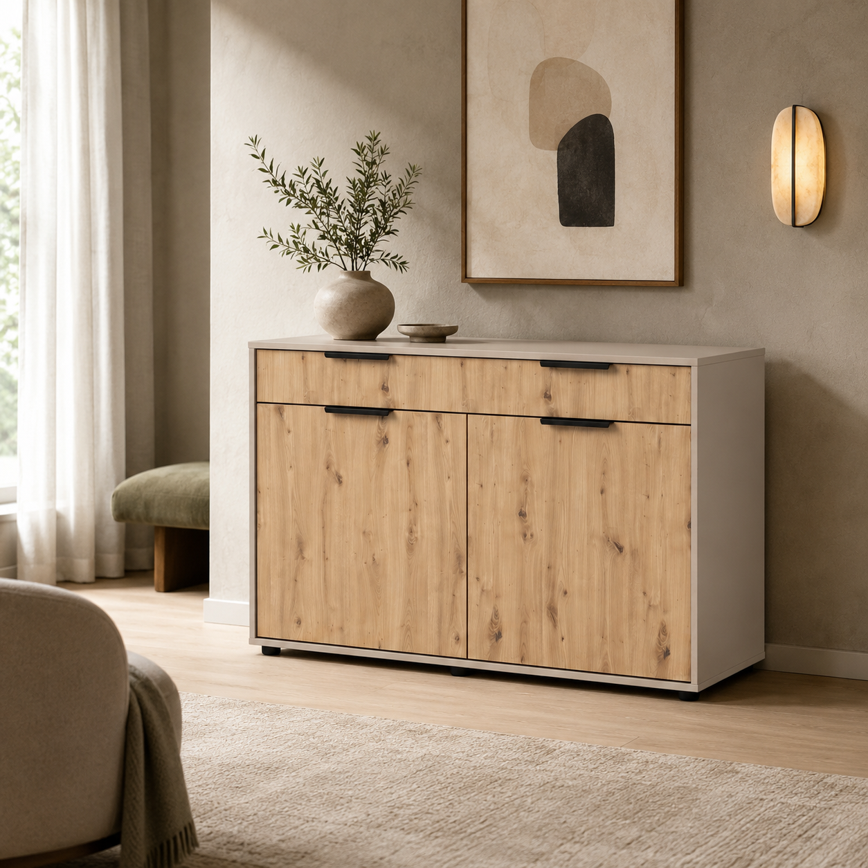 Комод с полками и ящиками Nola 1200х450х750 мм Дуб Артизан/Кашемир (Nola DA/CH)