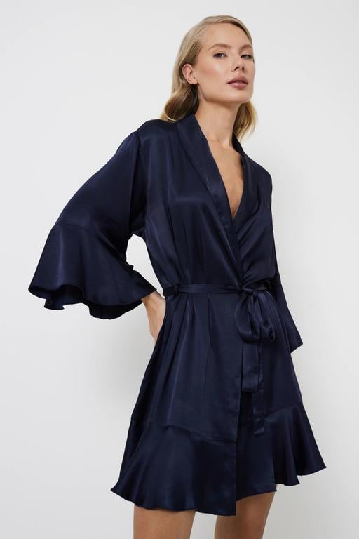 Халат жіночий атласний Aruelle S Темно-синій (36765-8-187)
