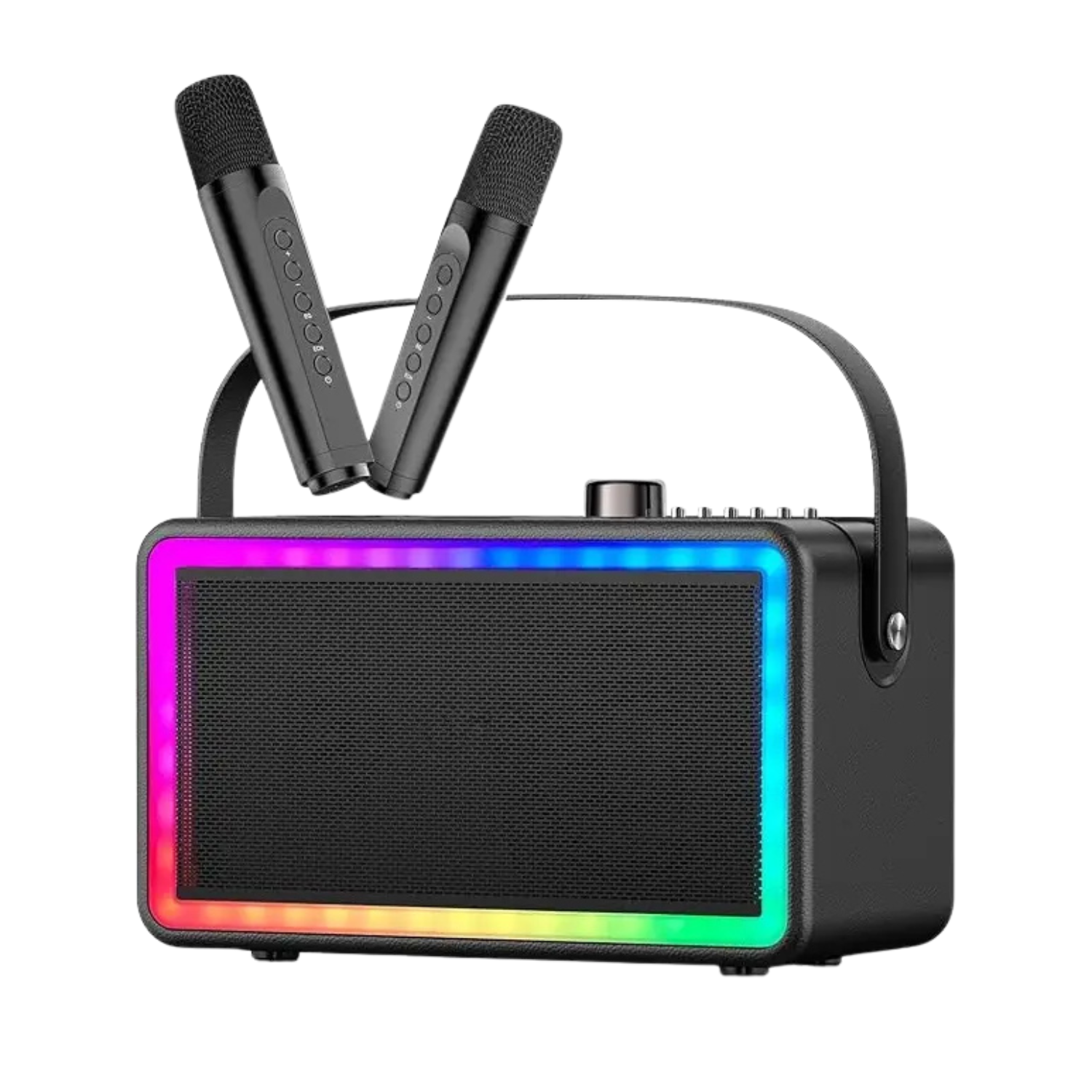 Караоке система на два микрофона sdrd sp500 bluetooth беспроводная портативная с led подсветкой/3d звуком эхо эффект Черный