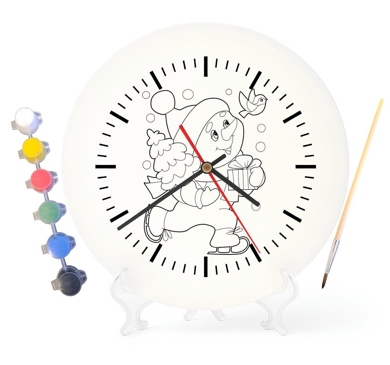 Детский набор для творчества часы раскраска Снеговик на коньках 30 см (Г0077)