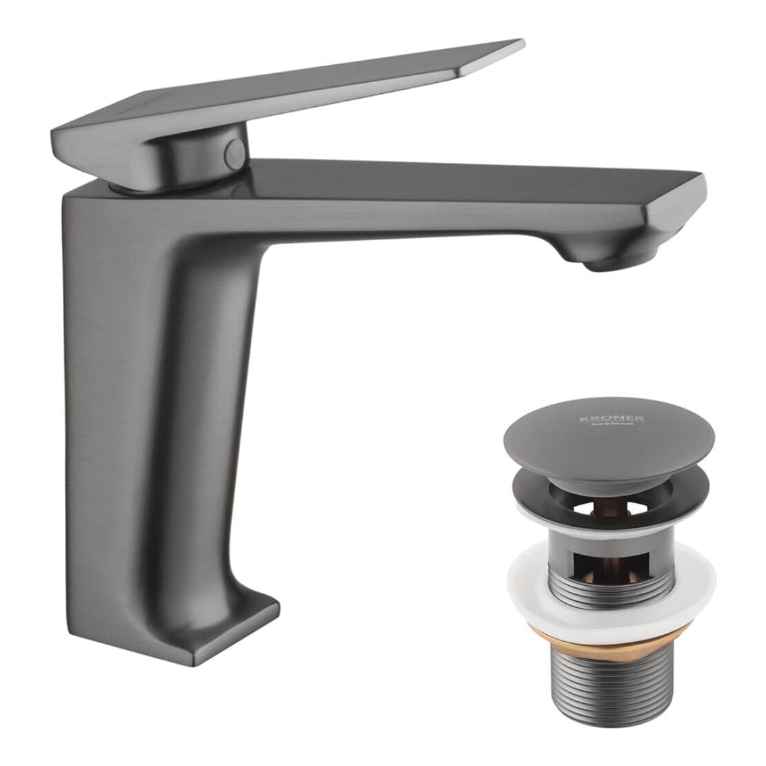 Смеситель для раковины Kroner KRP Ersel GRP0111BV однорычажный с донным клапаном Графит матовый (CV035469)