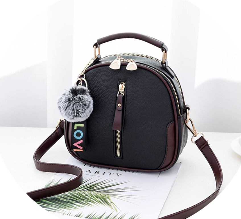 Женская сумка-кросс-боди с брелком LOVI и помпоном Черный (RN-346)