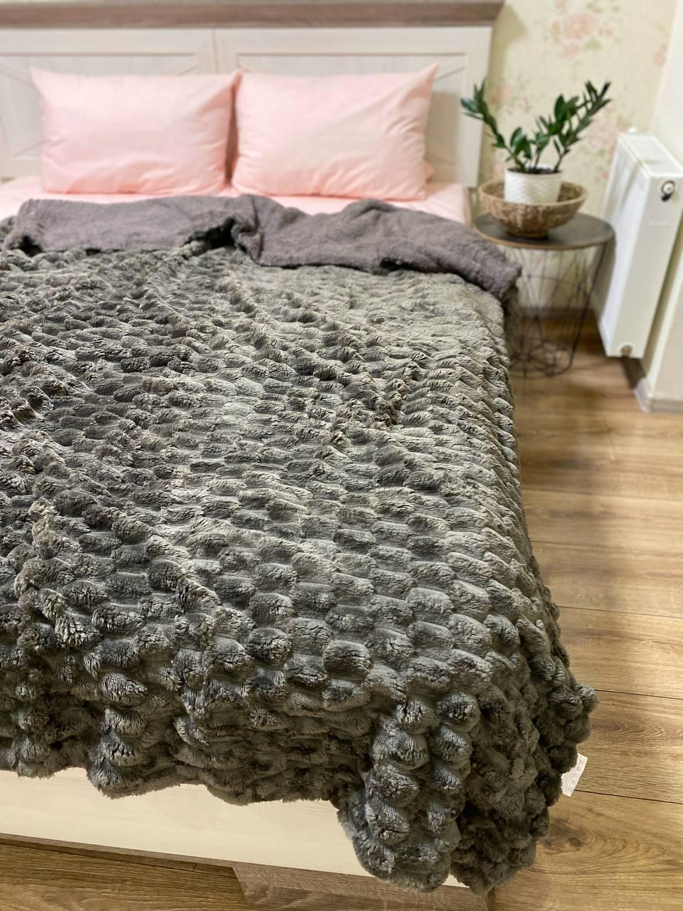 Плед покрывало полуторный Овчина 150х220 см Серый (12606738)