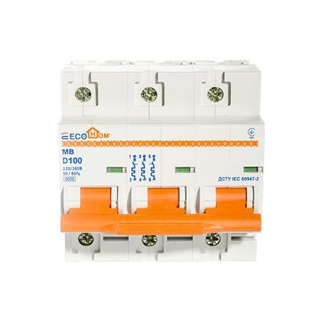 Автоматический выключатель ECOHOME MB 3 полюса тип D 100A 6 kA ECO070010005 (70665)