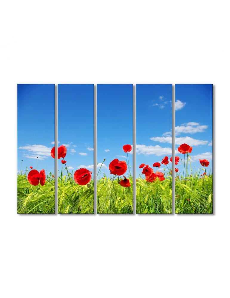Картина модульная Поле колосков и в маках 5 модулей 120x180 см