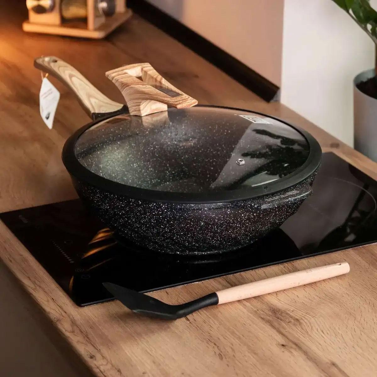 Алюминиевая сковорода MGC мраморное антипригарное покрытие/с лопаткой для приготовления 5,8 л 32 см (HP-4-449)